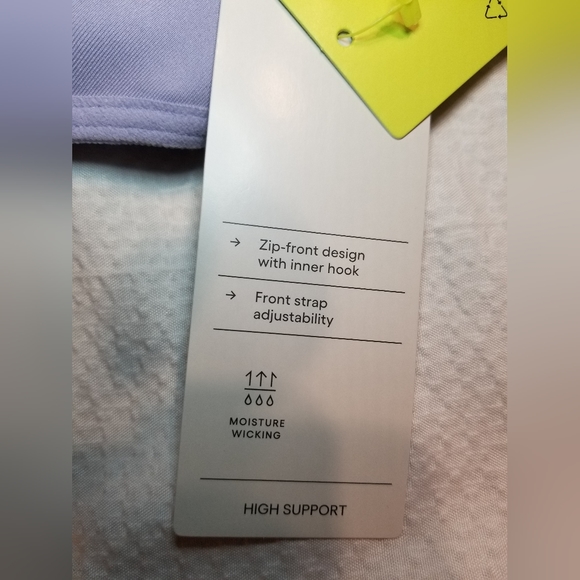 NWT LAVENDER SPORTS BRA FRONT ZIP HIGH SUPPORT MOISTURE WICKING WIDE STR… - Picture 7 of 7